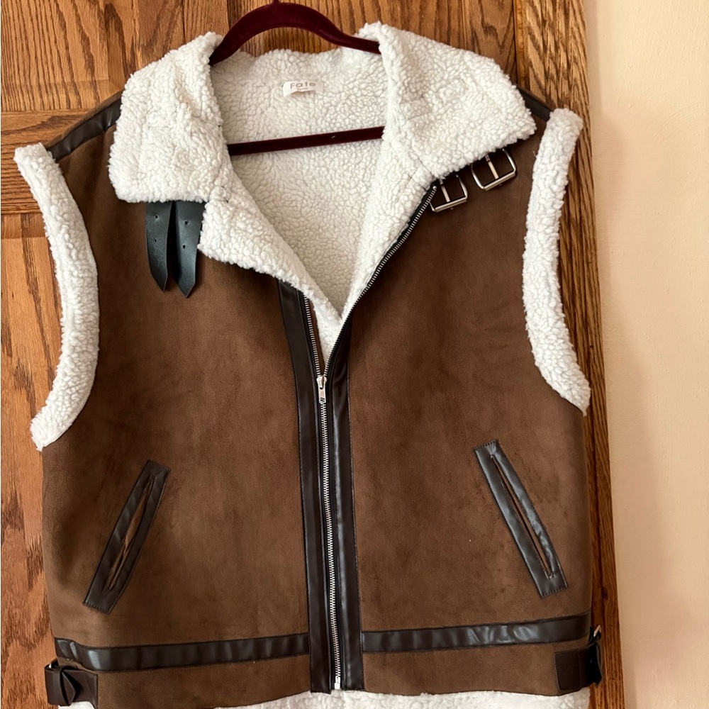Fate Brown and Cream Shearling Vest